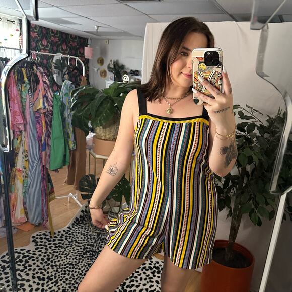 Zara Striped Knit Romper Black Yellow Size Medium - Picture 2 of 5